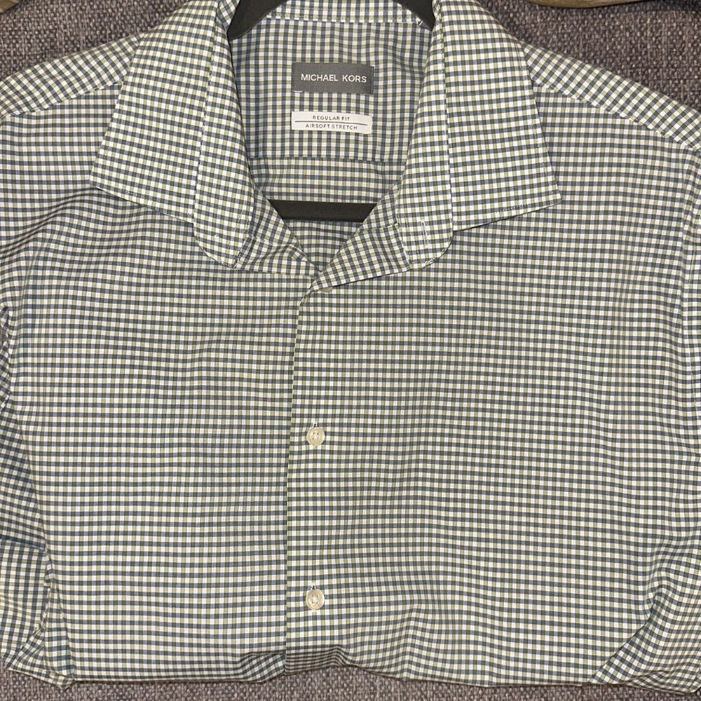 Michael Kors Regular Fit Airsoft Stretch Dress Shirt Blue 17 1/2 34/35 non-iron